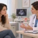 A woman speaking with a healthcare professional during a consultation about early pregnancy concerns